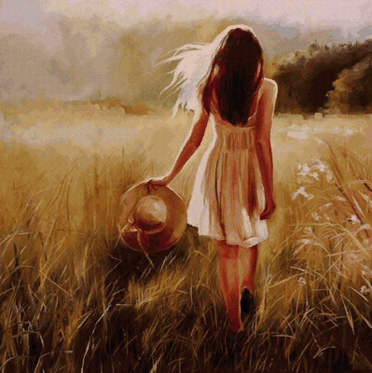 Девушка в поле - монохром, поле, девушка - предпросмотр