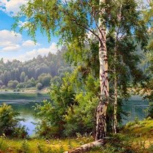 Схема вышивки «Березы над озером»