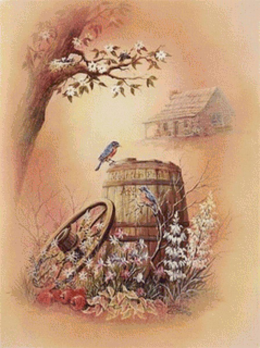 Декупаж - домик, птицы, декупаж - предпросмотр