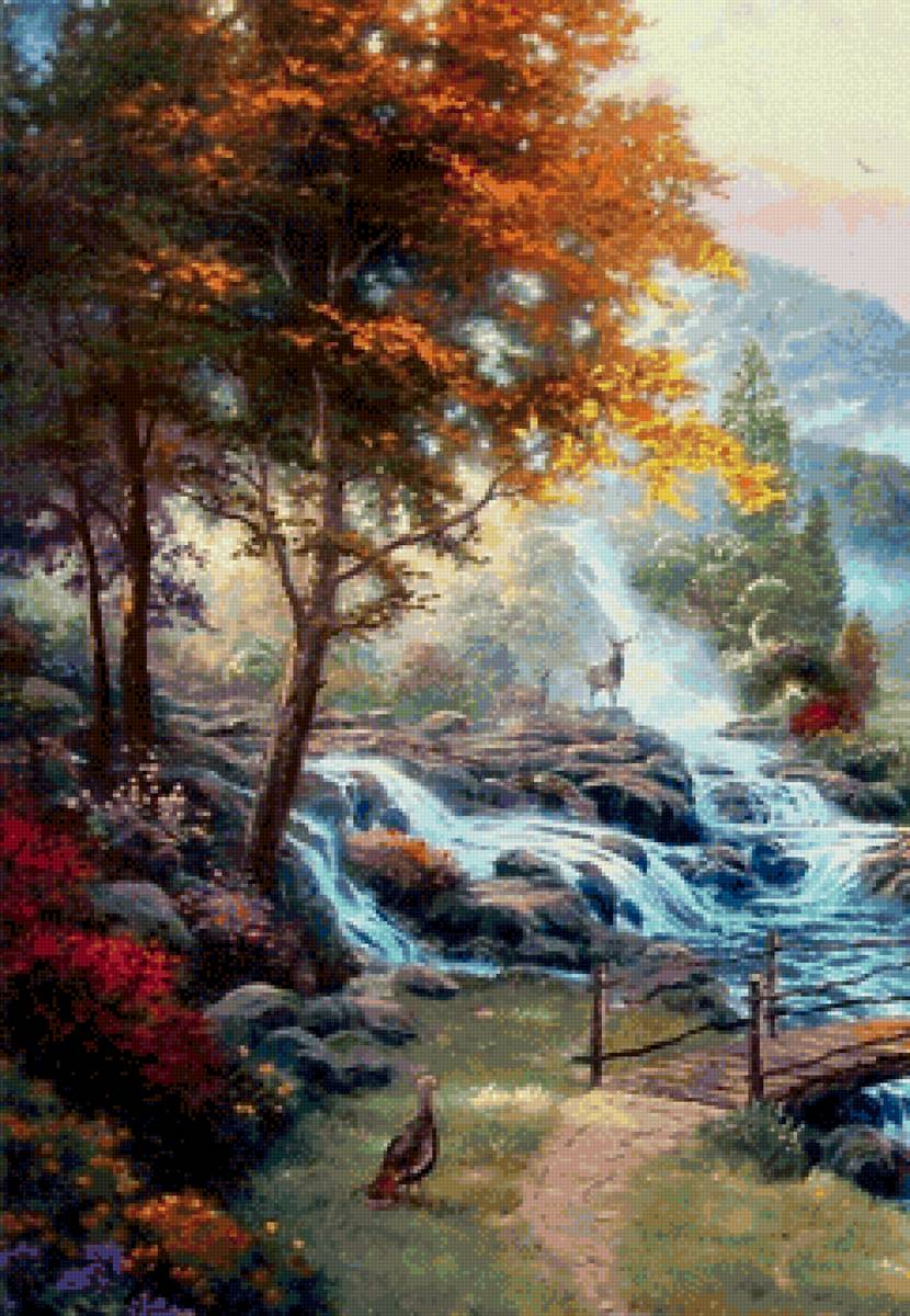 Природа - водопад, лес, природа, животные - предпросмотр