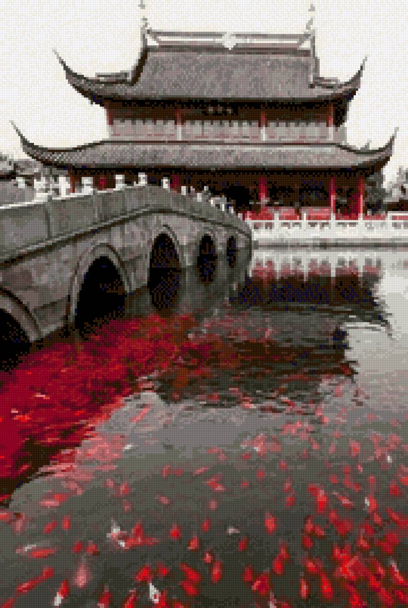 Пагода. Карпы кои - вода, пагода, карпы, япония, рыбы - предпросмотр