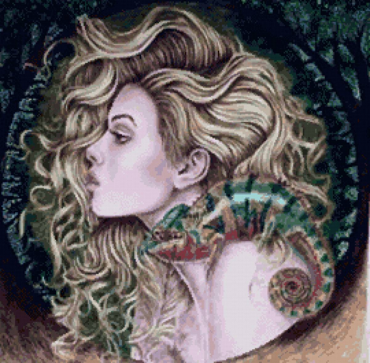 девушка с хамелеоном - панно, акварель, девушка, хамелеон, картина - предпросмотр