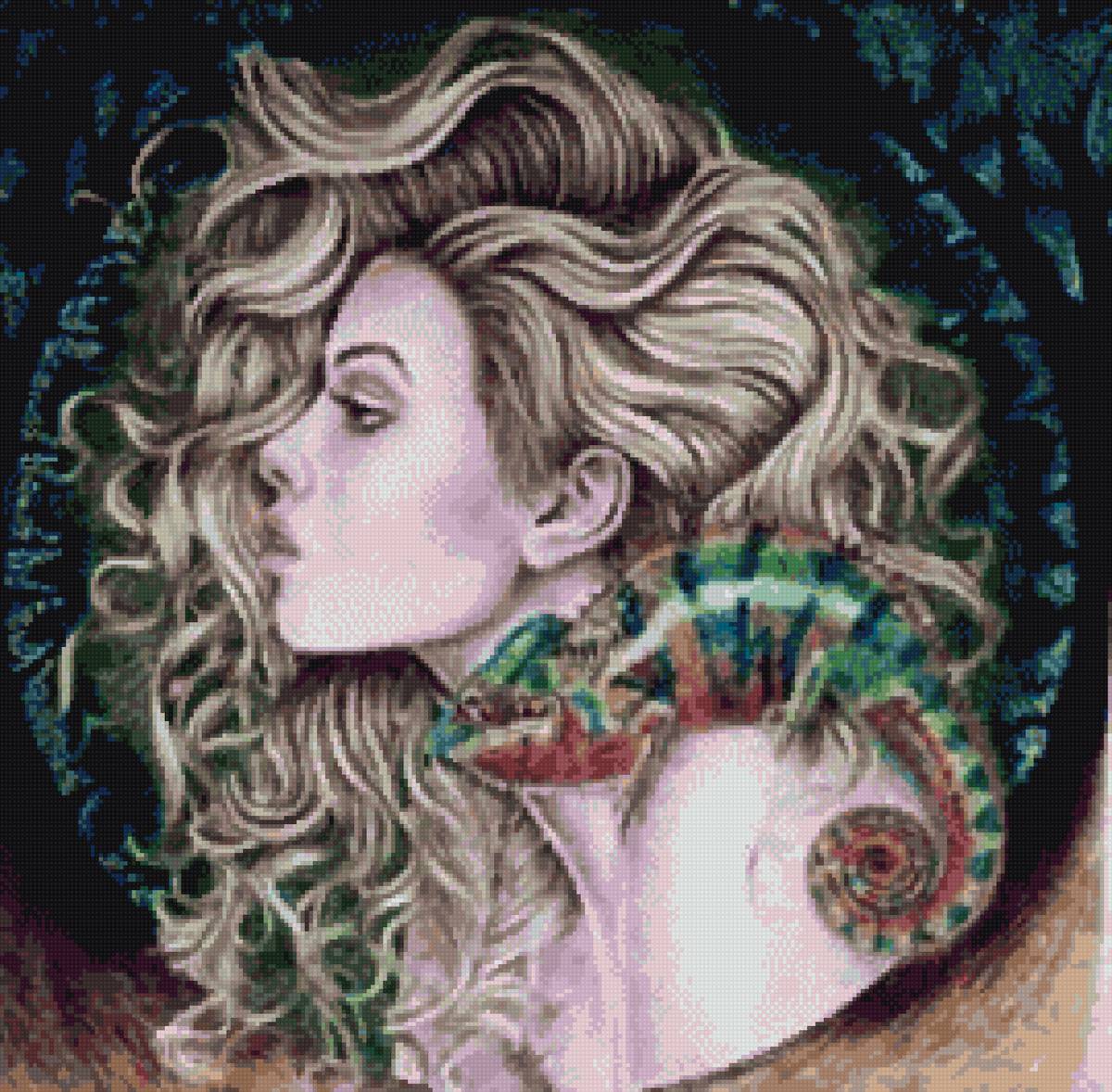 девушка с хамелеоном - панно, пнк кирова, акварель, девушка, картина, хамелеон - предпросмотр