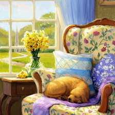 Схема вышивки «Пёс в кресле»