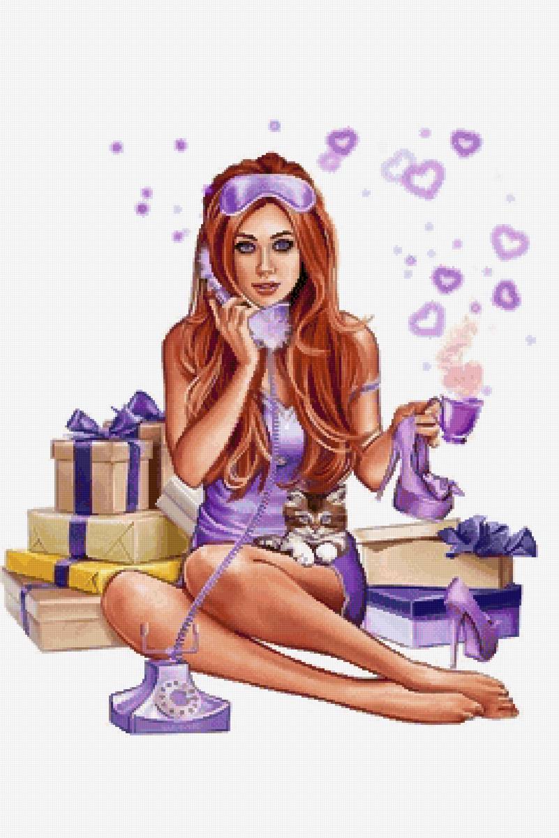 Девушка - девушка туфли фиолетовый кот кошка - предпросмотр