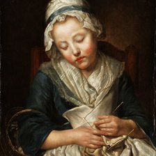 Схема вышивки «Грез Жан Батист «Заснувшая за вязаньем»»