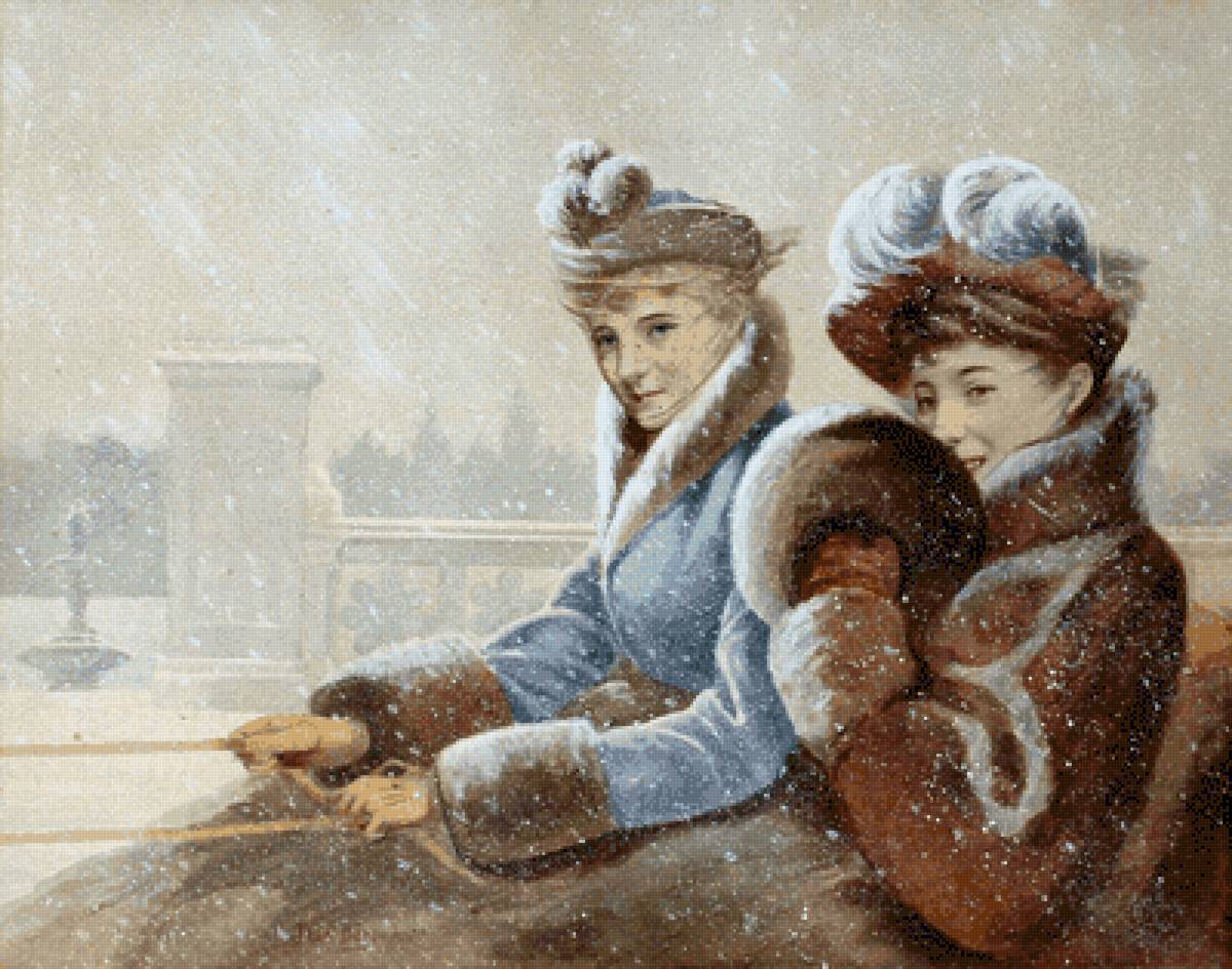 Поездка на санях - девушка, зима, dmc, картина - предпросмотр