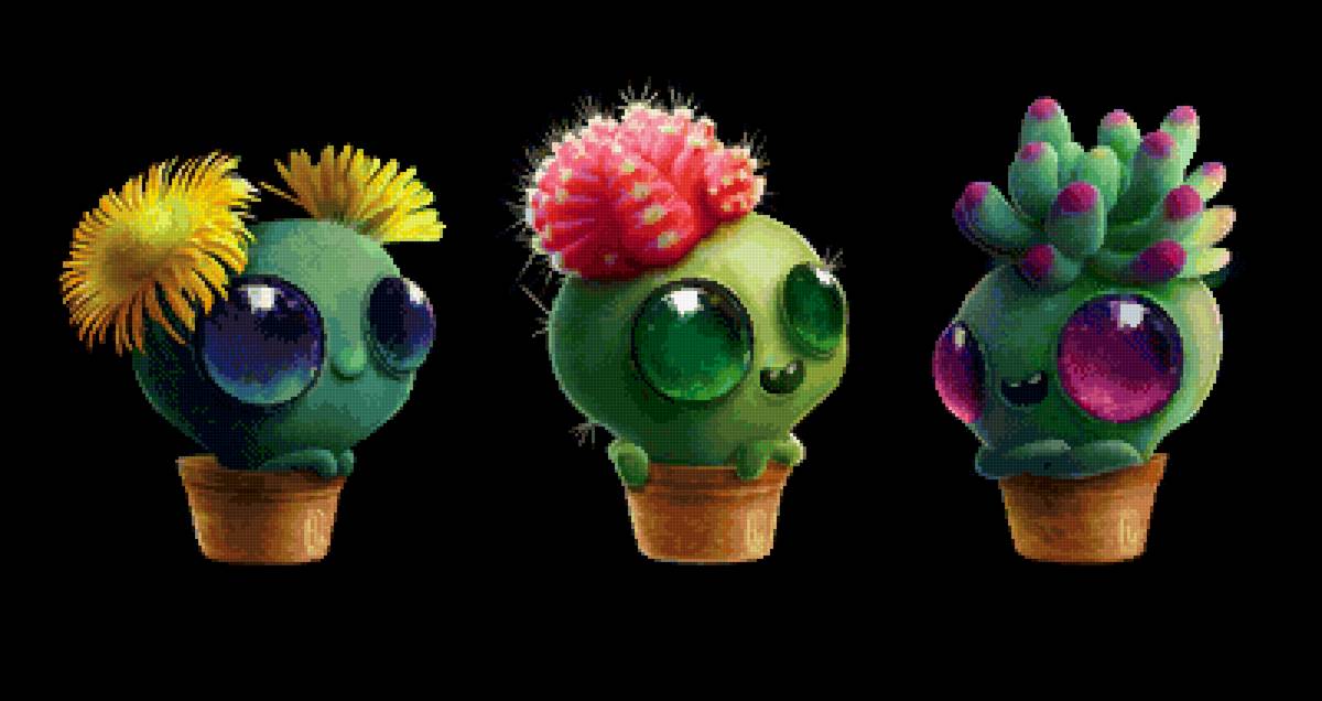Весёлые суккуленты - кактусы, цветущие, суккуленты, с глазами - предпросмотр