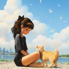 Схема вышивки «Девочка и кот»