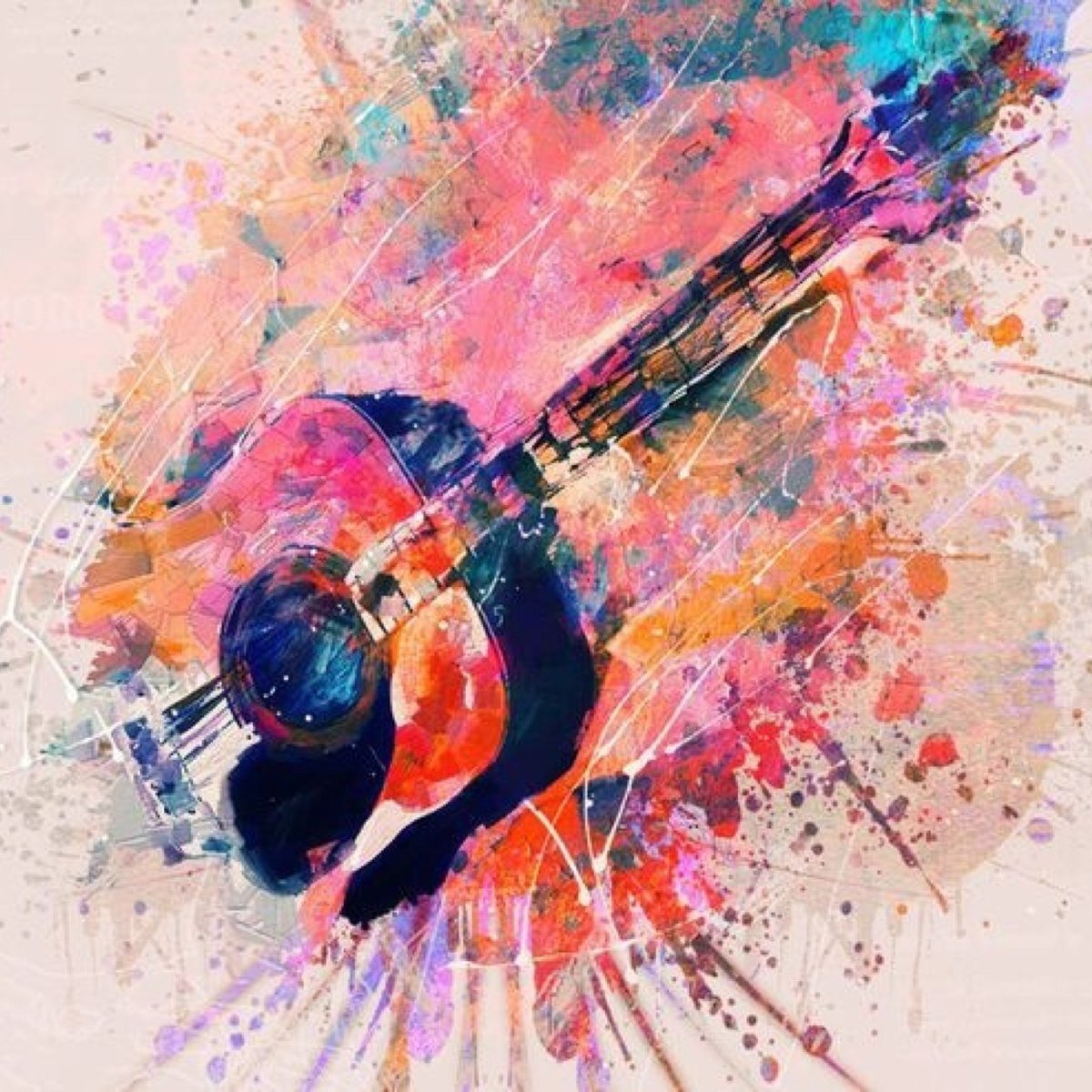 Гитара - акустика, цвет, краски, гитара - оригинал