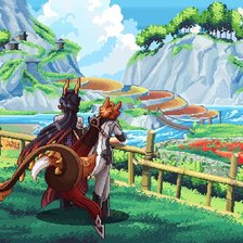 Схема вышивки «Genshin Impact: Чжун Ли и Тарталья»