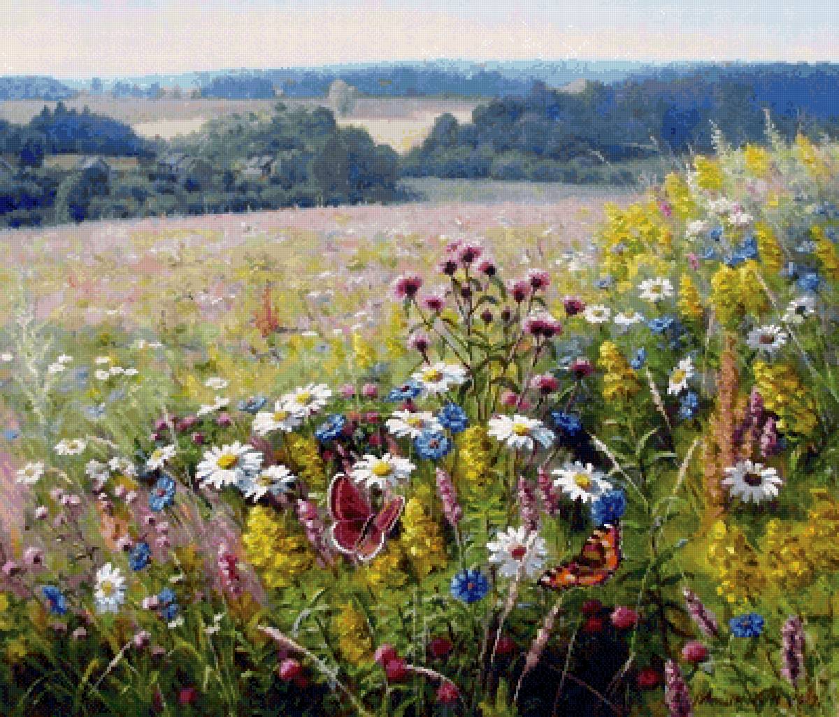 №2547465 - пейзаж, лето, луг, бабочки, деревня, цветы - предпросмотр