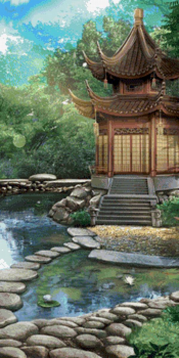 Япония - озеро, беседка, япония, природа - предпросмотр
