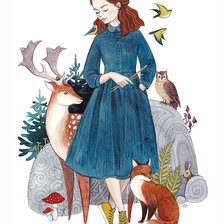 Схема вышивки «Девушка и звери»