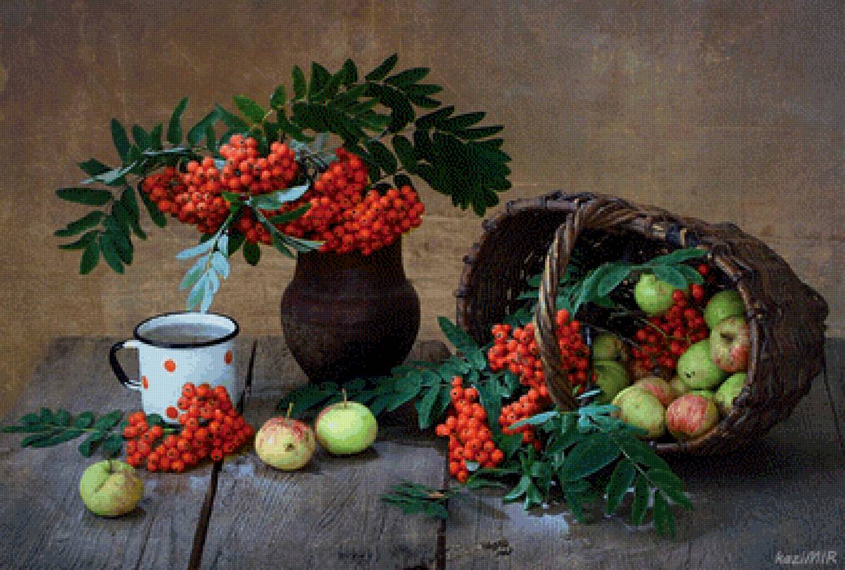 №2547975 - натюрморт, рябина, яблоки, лето, корзина - предпросмотр