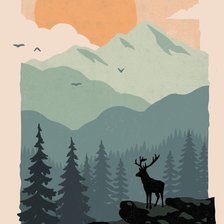 Схема вышивки «Горы и олень»