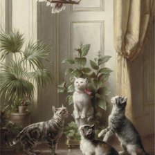 Схема вышивки «Коты и попугай»