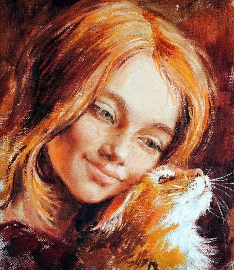 девушка, радость, кот, пнк - оригинал