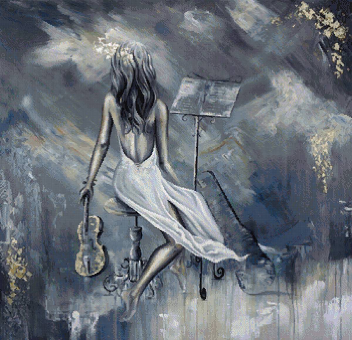 девушка, акварель, музыка, пнк - предпросмотр