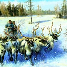 Схема вышивки «зима, север,олени, оленеводы, пнк»