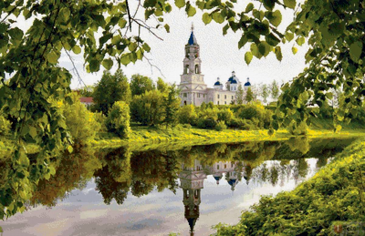 Русь - пейзаж, березы, церковь. - предпросмотр