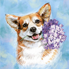 Схема вышивки «Корги с сиренью»