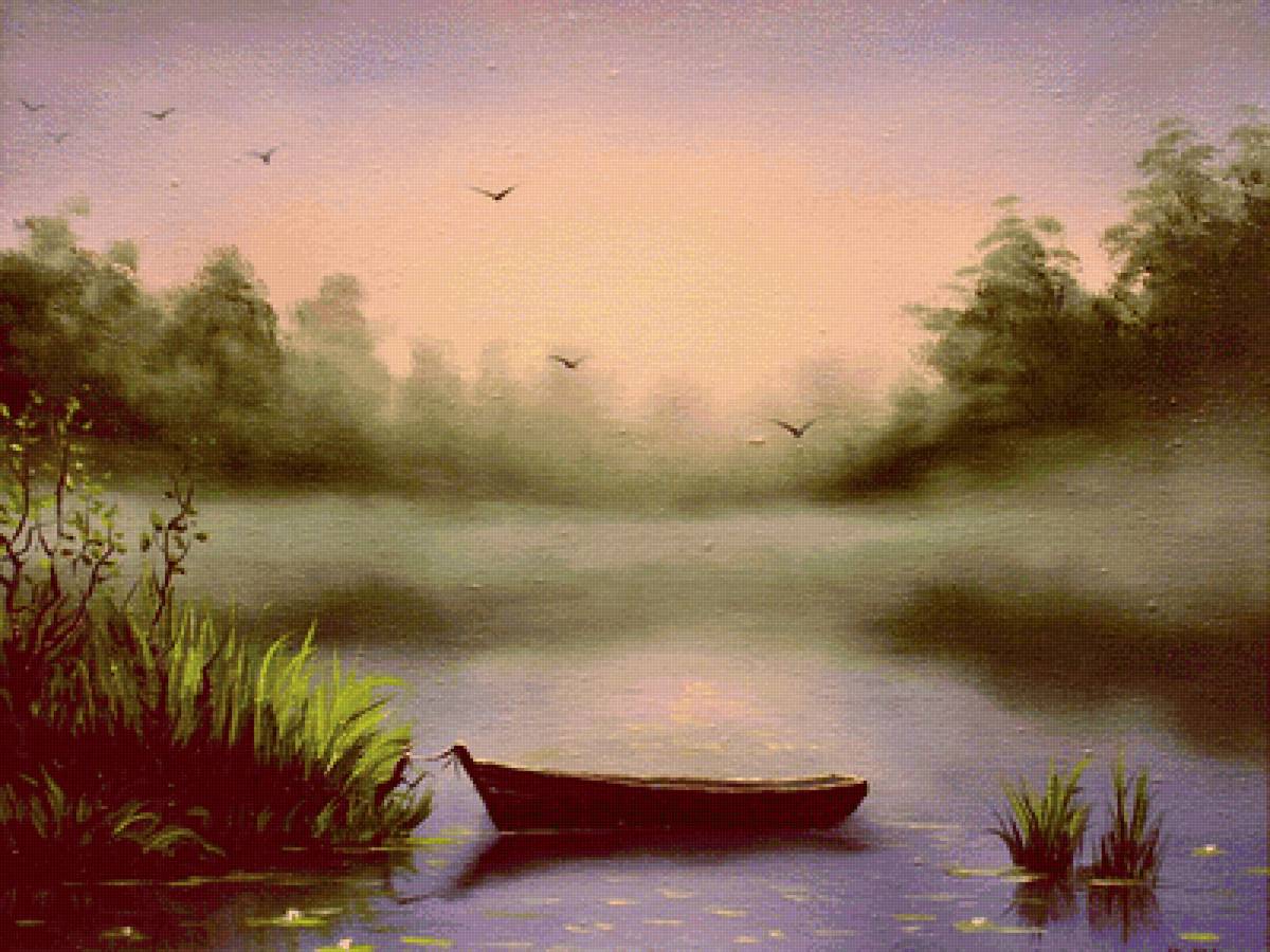 Туман над озером. Ольга Самбурова - русские художники - предпросмотр