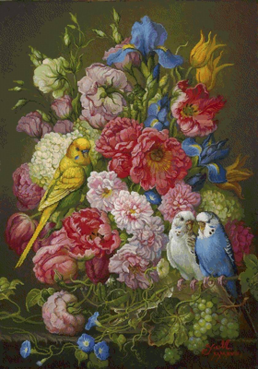 Яна Мовчан. Букет с птичками - яна мовчан, букет - предпросмотр