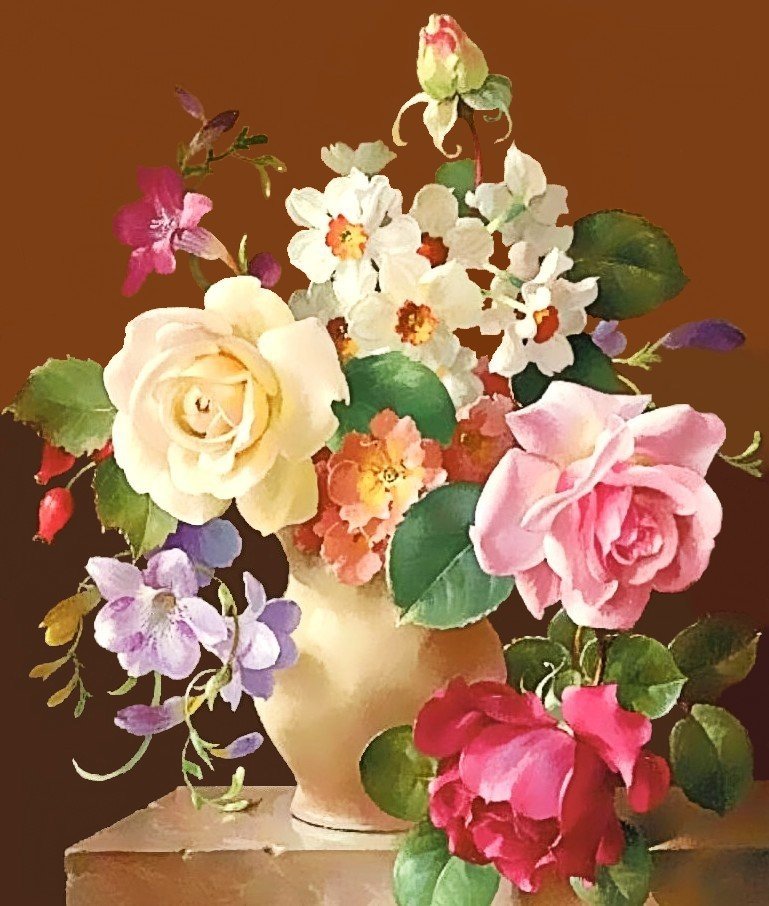 По картине Харольда Клейтона - цветы в вазе, винтаж, живопись, розы - оригинал