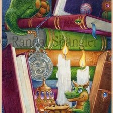 Схема вышивки «DRAGONES LIBROS Y VELAS»