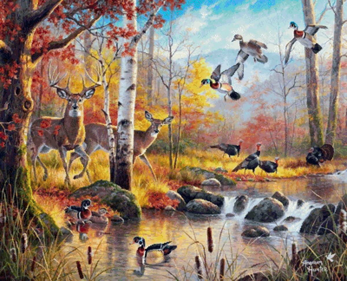 Абрахам Хантер - природа, березы, олени, абрахам хантер, звери, птицы - предпросмотр