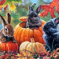 Схема вышивки «Кролики с тыквой»