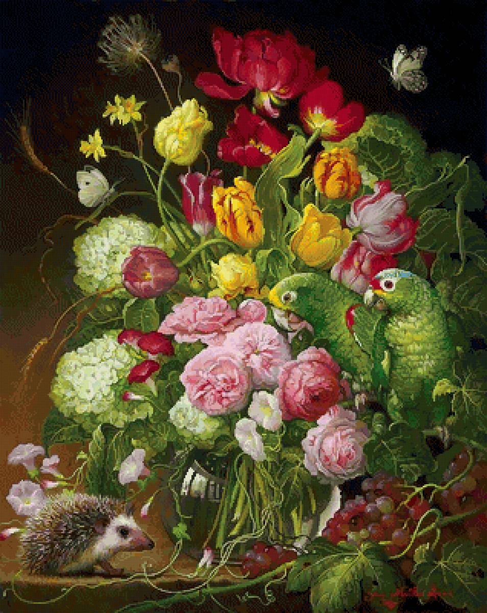 №2560669 - яна мовчан, птицы, натюрморт, цветы, ежик - предпросмотр