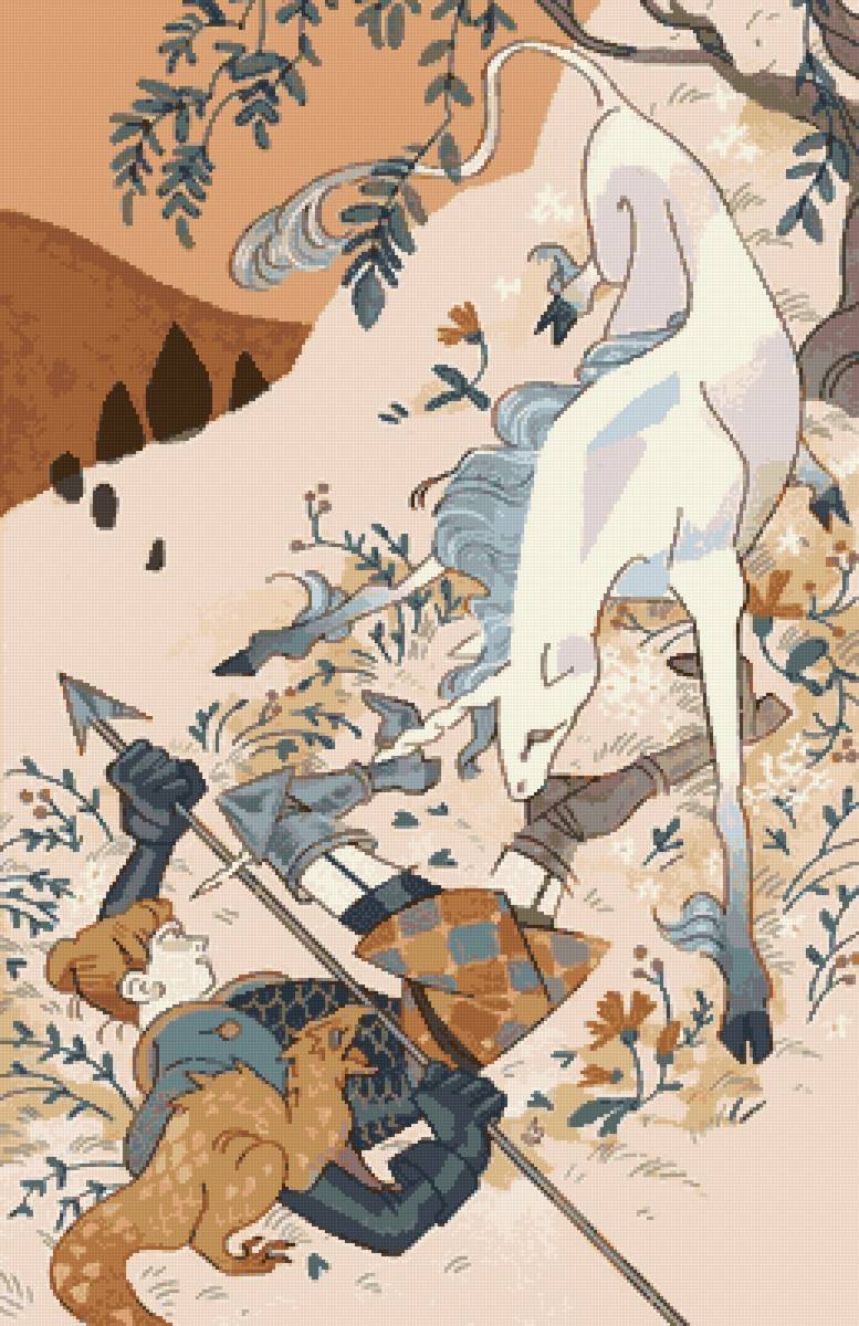 Единорог - девушка, единорог, рыцарь, дракон - предпросмотр