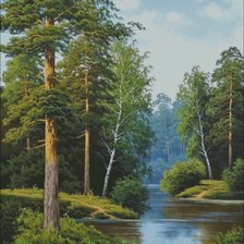 Схема вышивки «Река в сосновом бору»