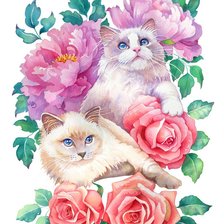 Схема вышивки «Коты в цветах»