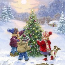 Схема вышивки «NIÑOS Y ARBOL DE NAVIDAD»