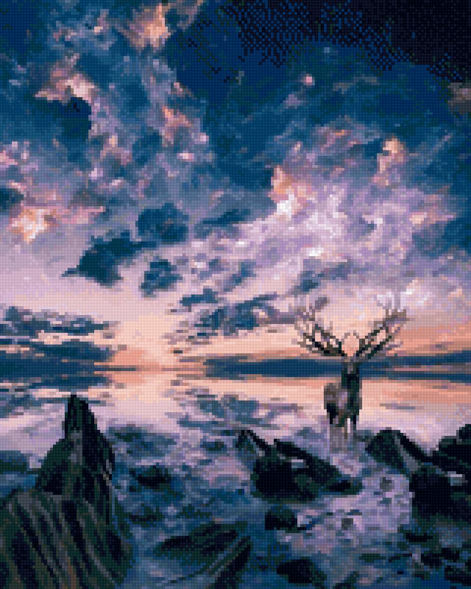 Олень в сумерках - животные, природа, ночь, олень - предпросмотр