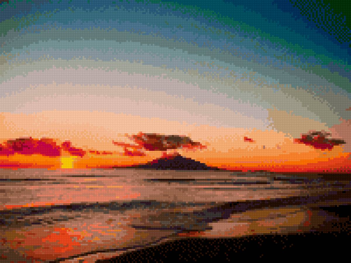 Закат на море - горы, закат, море - предпросмотр