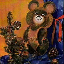 Схема вышивки «Новый год. Олимпийский мишка. Открытка»