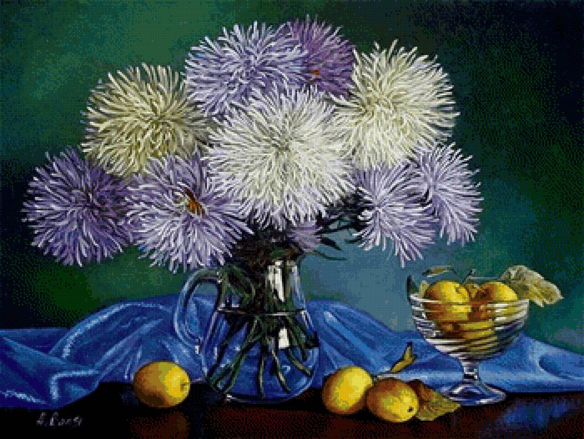 Натюрморт с астрами - натюрморт, цветы, астры - предпросмотр