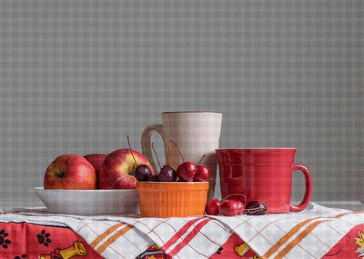 На столе - черешня, кухня, натюрморт, яблоки - предпросмотр