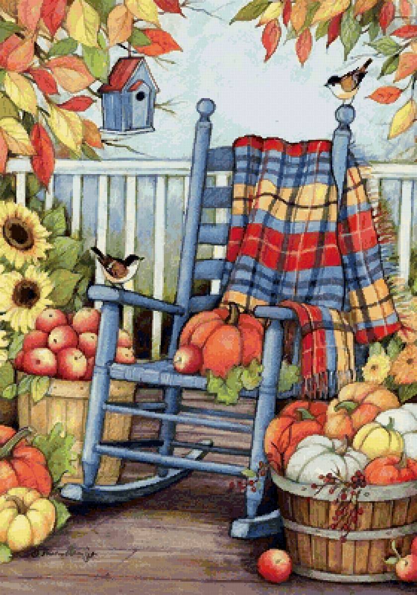 Осеннее настроение - осень, кресло-качалка, урожай, плед - предпросмотр