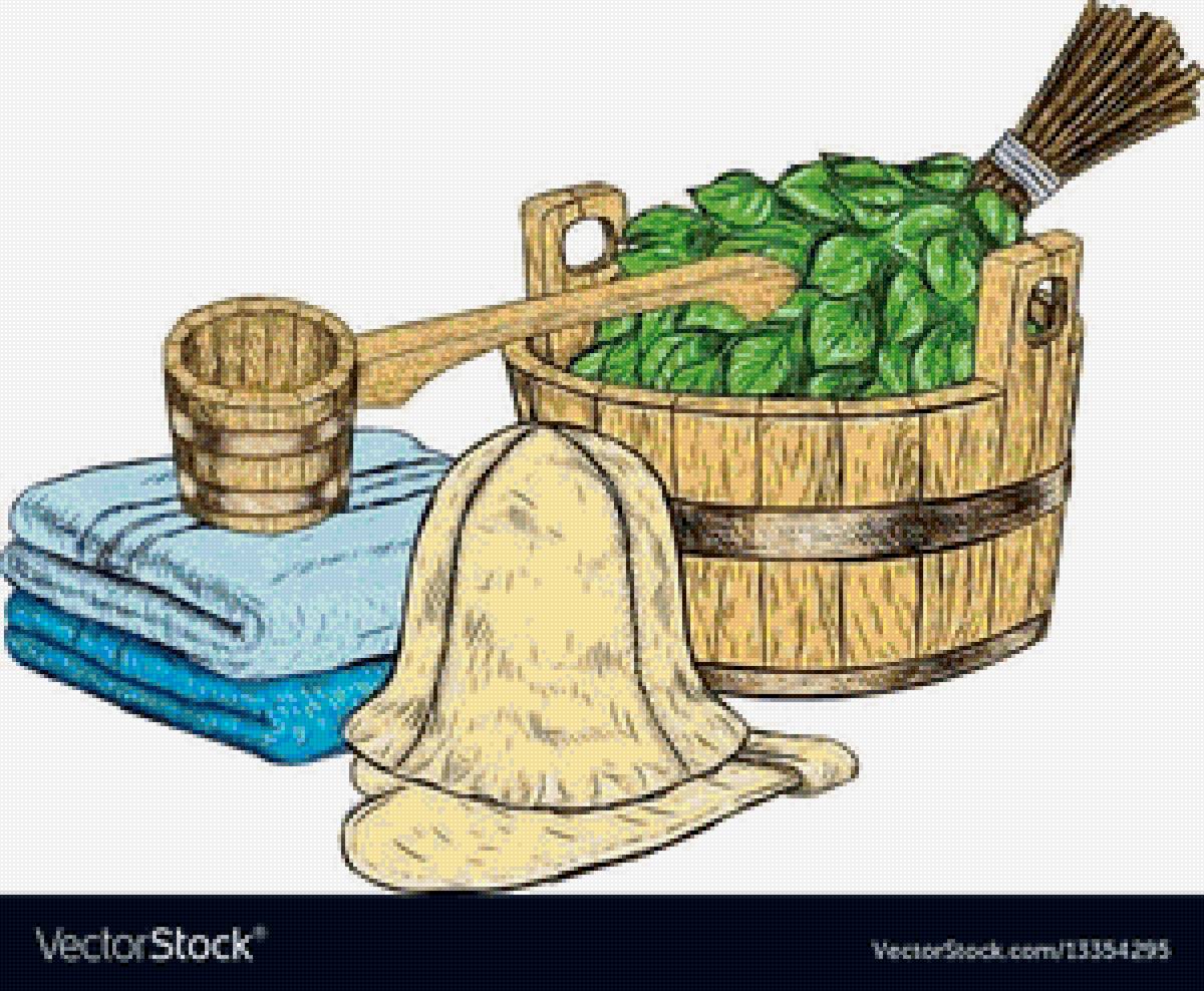 Всё для бани - полоценце, тазик, веник - предпросмотр