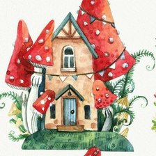 Схема вышивки «домик карликов, грибной»