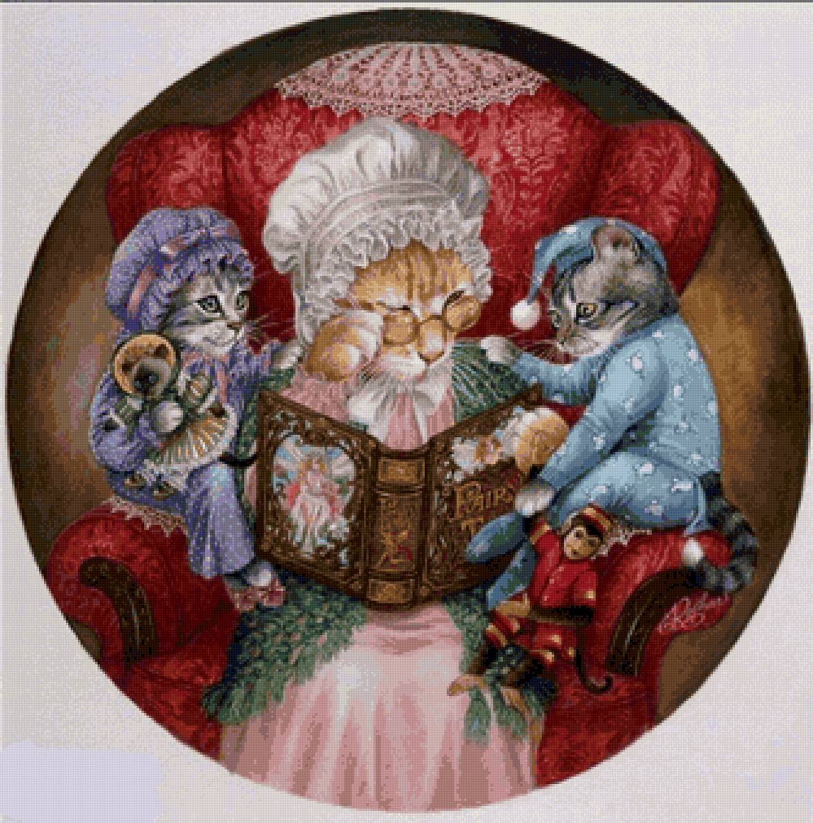 Сказки на ночь - кошки, живопись, кошачий портрет, картина, животные - предпросмотр