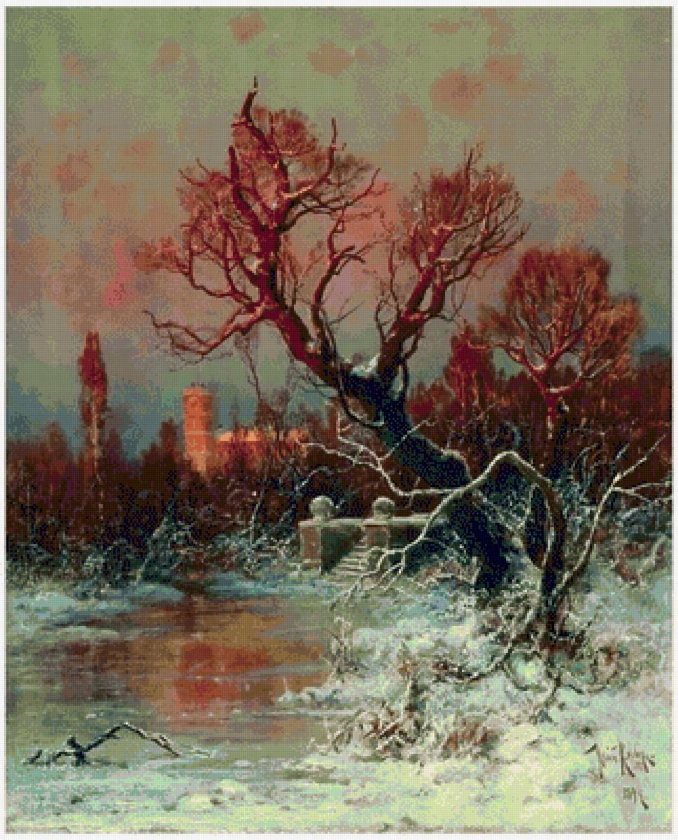 Василий Клевер Гатчинский парк - лес, дерево, зима, вода, пейзаж - предпросмотр