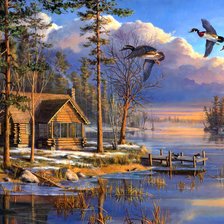Схема вышивки «Домик у озера»
