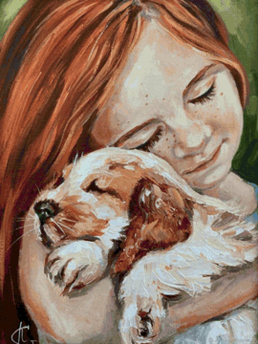 Девочка и собака - рисунок - предпросмотр