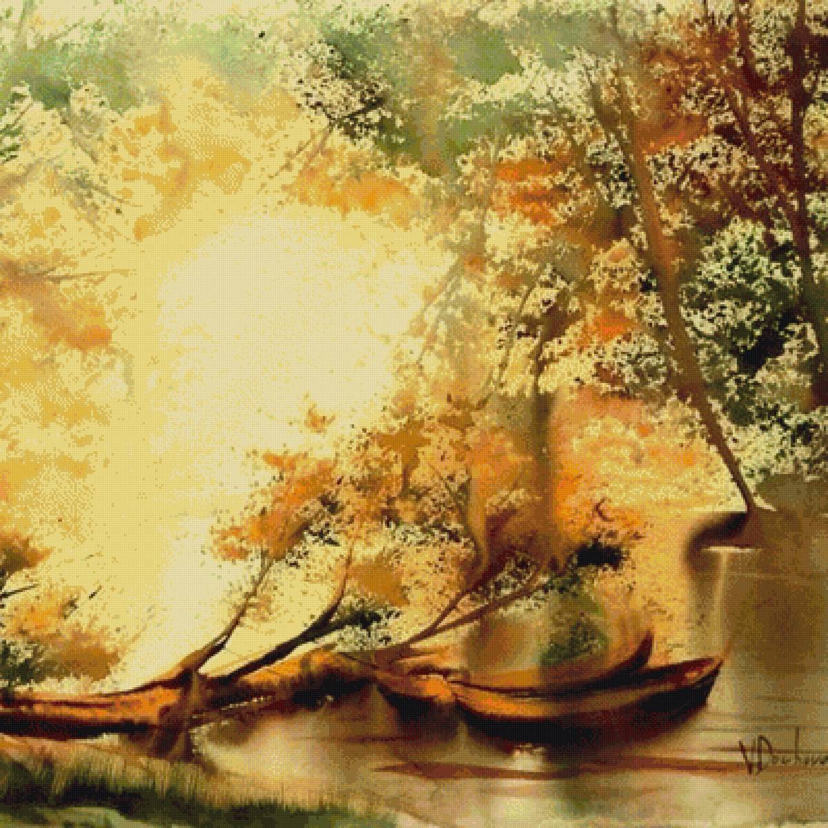 Венета Дочева - пейзаж, акварель, дерево, лето, вода - предпросмотр